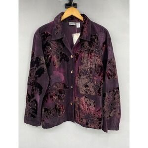 Vintage Chico's Jatu Exotica Jacket Womens XL 3 Wine Purple Velvet Beaded 90s